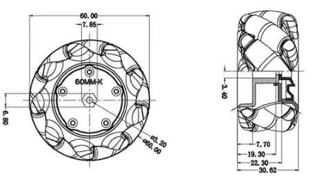 Mechanical Drawing - DFRobot Black Mecanum Wheel with Motor Shaft Coupling